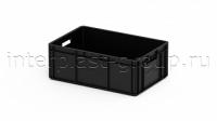 Евроконтейнер открытые ручки/сплошное дно (черный), 600x400x220 мм